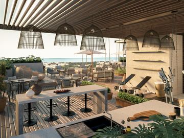 EN VENTA DEPARTAMENTO EN PLAYA DEL CARMEN DE 1 HABITACION CON ALBERCA Y GRILL ZONE