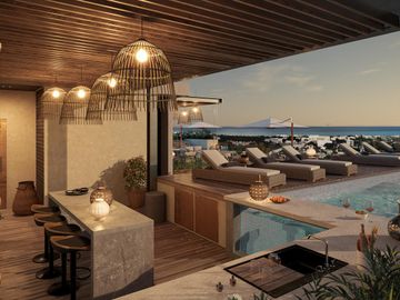 EN VENTA DEPARTAMENTO EN PLAYA DEL CARMEN DE 1 HABITACION CON ALBERCA Y GRILL ZONE