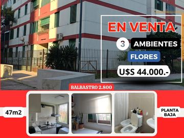 3 AMB,FLORES,U$D 44.000.-,APTO CRÉDITO, MUY LUMINOSO