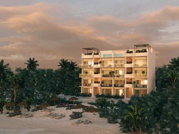 Departamento de 1 recámara frente al mar en Mahahual con terraza, jacuzzi y acceso a la playa