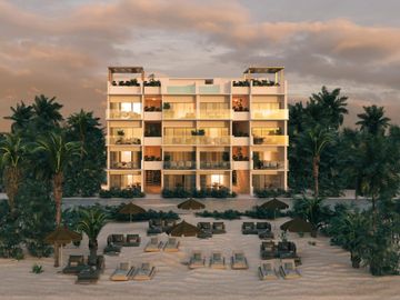 Departamento de 1 recámara frente al mar en Mahahual con terraza, jacuzzi y acceso a la playa