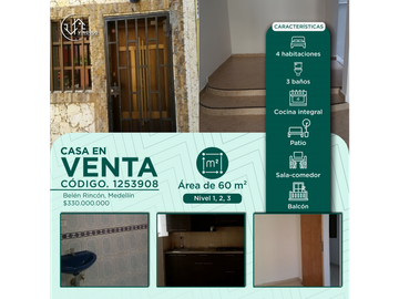 CASA UNIFAMILIAR EN VENTA, TRES NIVELES BELÉN RINCÓN