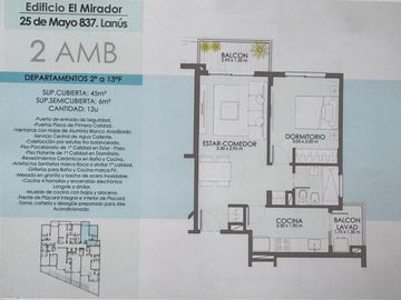 EL MIRADOR DEPTO. 2 AMB. LANUS ENTREGA INMEDIATA