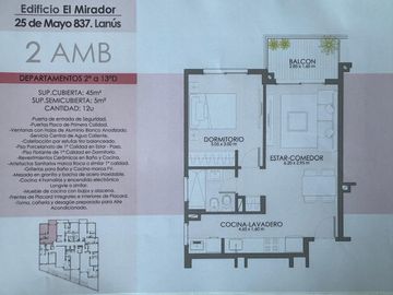 EL MIRADOR DEPTO. 2 AMB. LANUS ENTREGA INMEDIATA