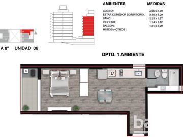 Venta Departamento Monoambiente Amplio con Balcon - Martin