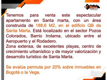 *VENTA APARTAMENTO DE 188 M2 EDIFICIO QB POZOS COLORADOS