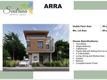 ‼️For Sale Non - RFO 3BR Single Attached in Sentrina Alaminos Laguna- ARRA MODEL