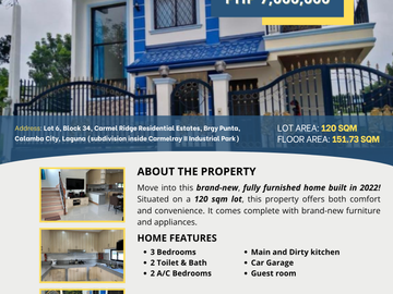 Move-In Ready 3BR House in Carmel Ridge Calamba | Fully Furnished | PHP 7M