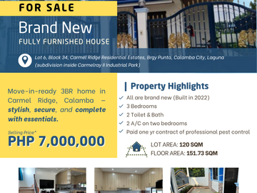 Move-In Ready 3BR House in Carmel Ridge Calamba | Fully Furnished | PHP 7M