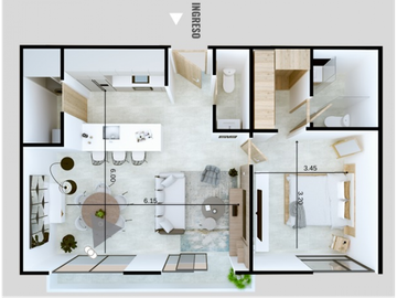 Cumbaya La Primavera, Suite  en Venta, 60m2, 1 Habitación
