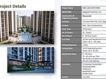 1 Bedroom and 2 Bedrooms at One Lancaster Park Alapan llA, Imus Cavite