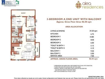 RFO Clean Title Furnished 3BR with Balcony FOR SALE at Alea Residences Bacoor Cavite