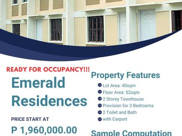 Ready for occupancy Townhouses in Emerald Residences Sahud UlanTanza, Cavite