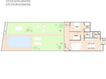Depto 3 amb con jardín, pileta y parrilla en pozo