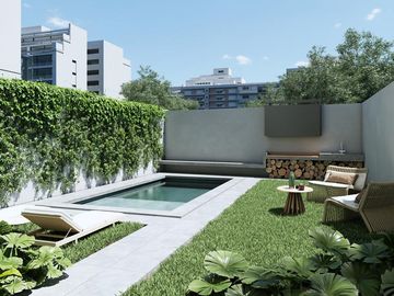 Depto 3 amb con jardín, pileta y parrilla en pozo