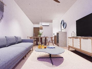 Departamento en con jardin y alberca privada frente al mar en venta en Mahahual