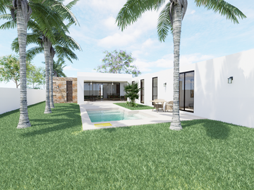 Residencia de una planta en residencial en  Komchen La Rejoyada