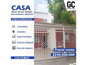 se vende casa - Altos de los robles , soledad
