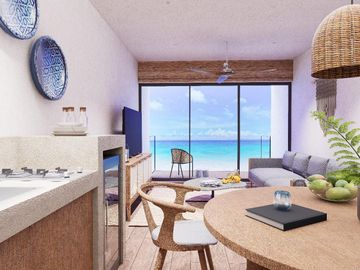 DEPARTAMENTO EN VENTA FRENTE AL MAR EN MAHAHUAL 1 HABITACION ALBERCA YOGA