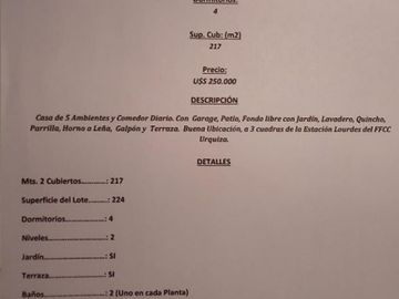 Casa 4 ambientes c/ cochera, patio c/ quincho y terraza