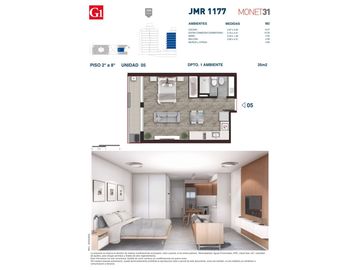 Rosario: Juan Manuel de Rosas 1177 monoambiente estudio desde 31 m2 hasta 37 m2 contrafrente con balcón, Santa Fe, Argentina