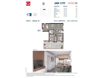 Rosario: Juan Manuel de Rosas 1177 monoambiente estudio desde 31 m2 hasta 37 m2 contrafrente con balcón, Santa Fe, Argentina