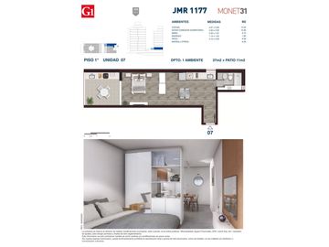 Rosario: Juan Manuel de Rosas 1177 monoambiente estudio desde 31 m2 hasta 37 m2 contrafrente con balcón, Santa Fe, Argentina