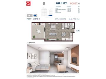 Rosario: Juan Manuel de Rosas 1177 monoambiente estudio desde 31 m2 hasta 37 m2 contrafrente con balcón, Santa Fe, Argentina