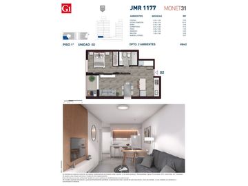 Rosario: Juan Manuel de Rosas 1177 Departamento 1 dormitorio desde 42 m2 hasta 47 m2 al frente con balcón, Santa Fe, Argentina