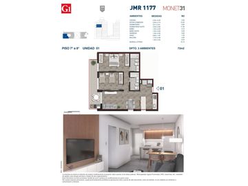 Rosario: Juan Manuel de Rosas 1177 Departamento 1 dormitorio desde 42 m2 hasta 47 m2 al frente con balcón, Santa Fe, Argentina