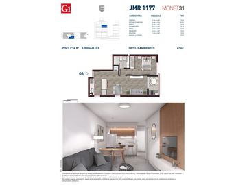 Rosario: Juan Manuel de Rosas 1177 Departamento 1 dormitorio desde 42 m2 hasta 47 m2 al frente con balcón, Santa Fe, Argentina