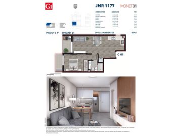 Rosario: Juan Manuel de Rosas 1177 Departamento 1 dormitorio desde 42 m2 hasta 47 m2 al frente con balcón, Santa Fe, Argentina