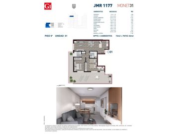 Rosario: Juan Manuel de Rosas 1177 Departamento 1 dormitorio desde 42 m2 hasta 47 m2 al frente con balcón, Santa Fe, Argentina