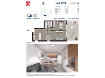 Rosario: Juan Manuel de Rosas 1177 Departamento 1 dormitorio desde 42 m2 hasta 47 m2 al frente con balcón, Santa Fe, Argentina