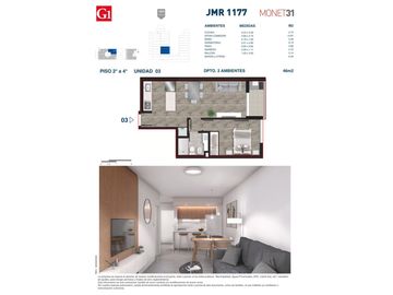 Rosario: Juan Manuel de Rosas 1177 Departamento 1 dormitorio desde 42 m2 hasta 47 m2 al frente con balcón, Santa Fe, Argentina