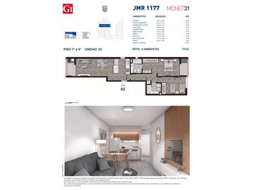 Rosario: Juan Manuel de Rosas 1177 Departamento 1 dormitorio desde 42 m2 hasta 47 m2 al frente con balcón, Santa Fe, Argentina
