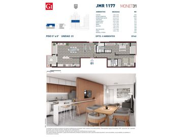 Rosario: Juan Manuel de Rosas 1177 Departamento 1 dormitorio desde 42 m2 hasta 47 m2 al frente con balcón, Santa Fe, Argentina