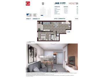 Rosario: Juan Manuel de Rosas 1177 Departamento 1 dormitorio desde 42 m2 hasta 47 m2 al frente con balcón, Santa Fe, Argentina