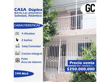 Se vende casa  Dúplex - Barrio los almendros - Soledad