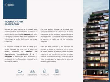 Excelente Monoambiente en Venta - En Construccion - LAVALLEJA PARK - Villa Crespo | Lavalleja al 100