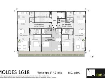 Departamento en  Belgrano 2 ambientes  CACTUS MOLDES