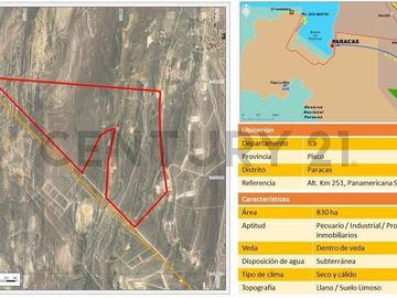 VENTA DE TERRENO INDUSTRIAL 830 HECTAREAS EN PISCO - ICA