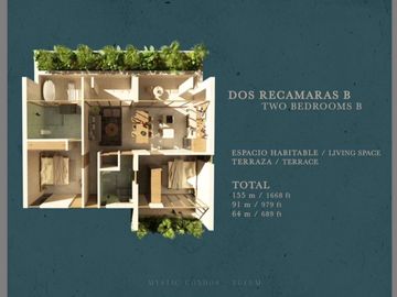 Condos • Lúum Zama • Tulum • 2 Rec • 2 Baños • 155m2.