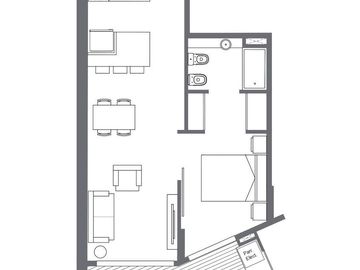 Lezica 4483 P1°: 2 amb. fte. c/ balcón. T56m²Amenities.