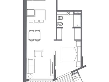 Lezica 4483 P1°: 2 amb. fte. c/ balcón. T56m²Amenities.