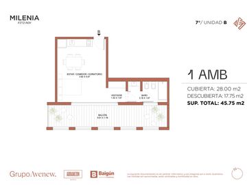Monoambiente con terraza en venta en Palermo Hollywood