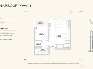 Departamento en VENTA en Puerto Madero, categoría, balcón y vista al Río.
