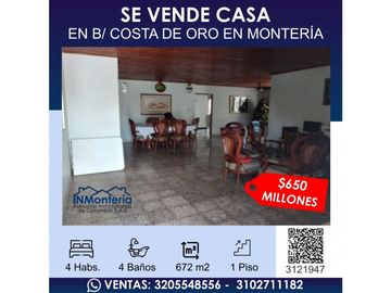 SE VENDE CASA EN BARRIO COSTA DE ORO DE  MONTERIA