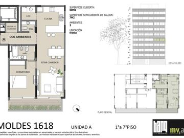Departamento en Belgrano 1 ambiente  CACTUS MOLDES