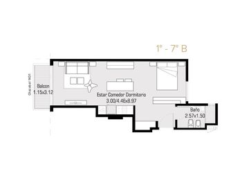 Oportunidad para inversión, loft  de 44 mts, piso 7, en la mejor zona del Bajo Belgrano. Apto profesional.